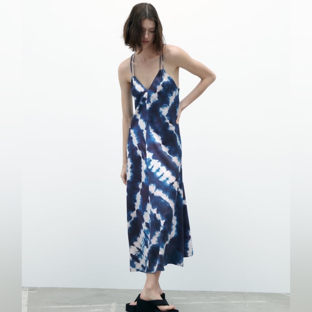 NWT ZARA Tie Dyed Flowy Slip Maxi Dress - Picture 4 of 15